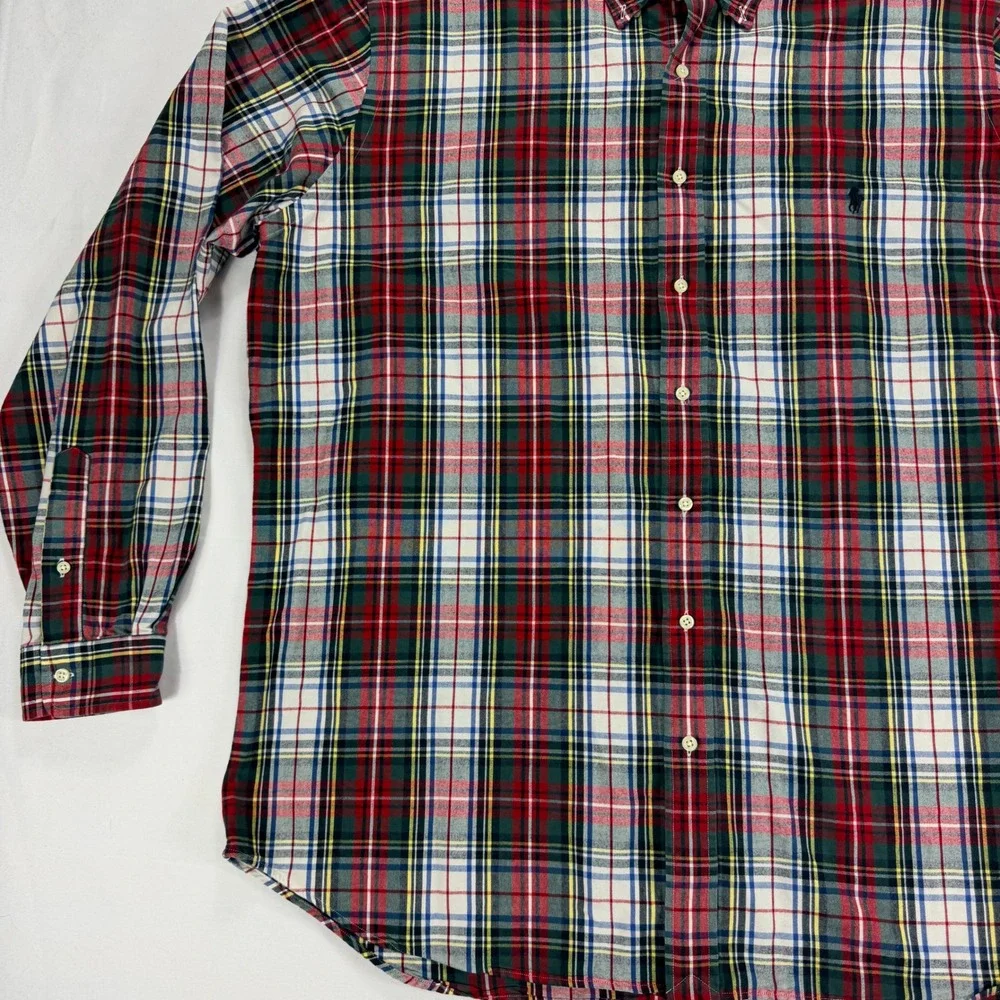 Polo Ralph Lauren Plaid Button Up Shirt‎ Mens 2XLT Red Green Cotton
